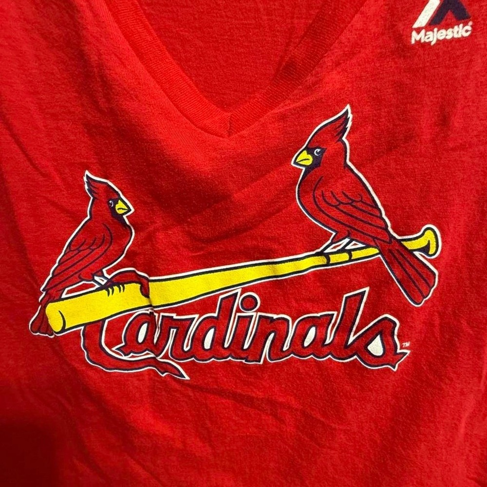 Red Majestic Athletic St. Louis Cardinals V-neck t-shirt.